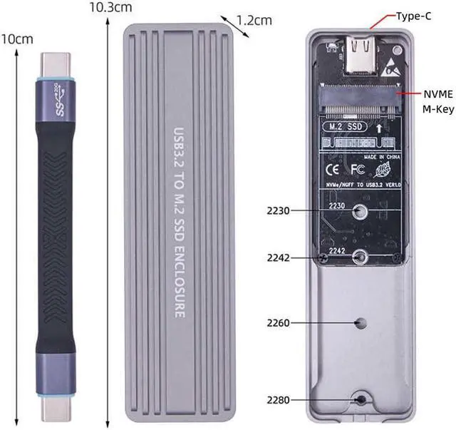 Alt view image 4 of 5 - xiwai 20Gbps Type-C USB3.2 Gen2 USB4 to M-Key M.2 NVMe NGFF SATA 2280/2242/2230mm SSD Enclosure PCBA Adapter RTL9220 Chipset