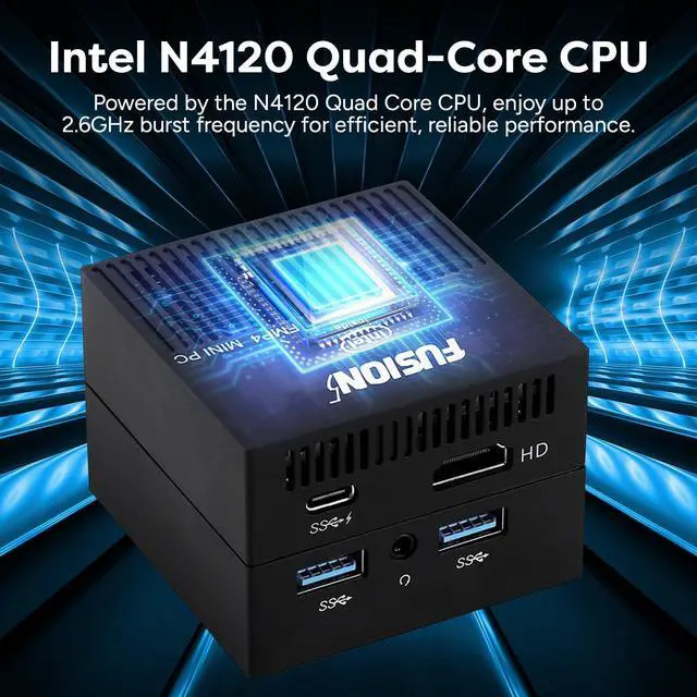 Alt view image 3 of 5 - Fusion5 FMP4 Mini PC Windows 11 - Quad Core Mini Computer, 128GB Storage and 8GB RAM - Small & Portable Desktop Computer with Dual Band WiFi, Bluetooth, HDMI, USB 3.0, Micro SD Card Slot