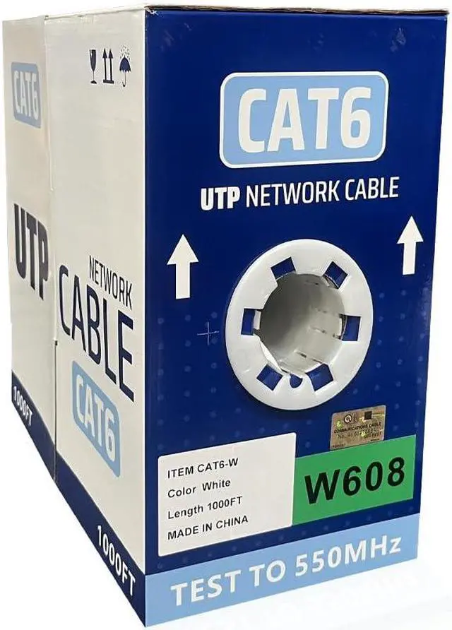 Main image of ENS Cat6 Ethernet Cable 1000ft, 23 AWG, CMR, Solid Bare Copper Wire, 550MHZ / 10 Gigabit Speed UTP LAN Builk Ethernet Cable, ETL Listed, Perfect for CCTV Security Surveillance System, White