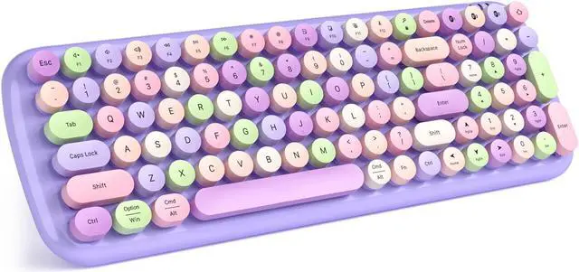 Main image of MOFII Wireless Bluetooth Keyboard for Mac, iPad, iPhone, PC, Laptop & Android, Connect up to 3 Devices Simultaneously, Portable 100-Key Typewriter Retro Round Keycaps Keyboard Purple Colorful