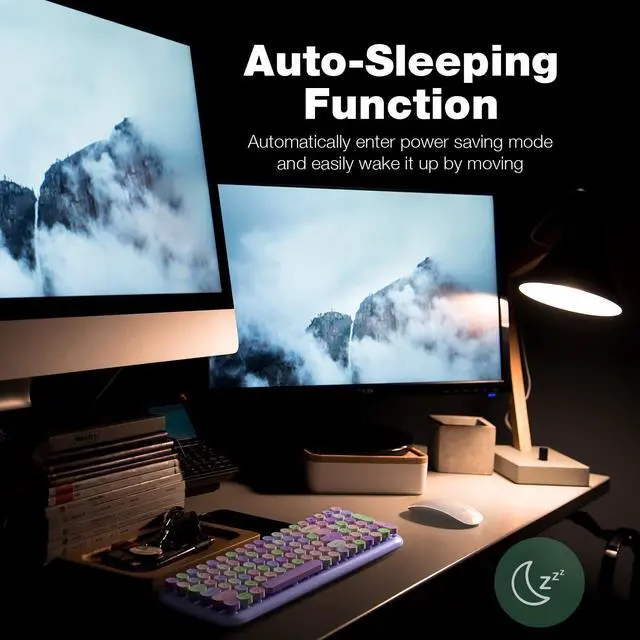 Alt view image 5 of 5 - MOFII Wireless Bluetooth Keyboard for Mac, iPad, iPhone, PC, Laptop & Android, Connect up to 3 Devices Simultaneously, Portable 100-Key Typewriter Retro Round Keycaps Keyboard Purple Colorful