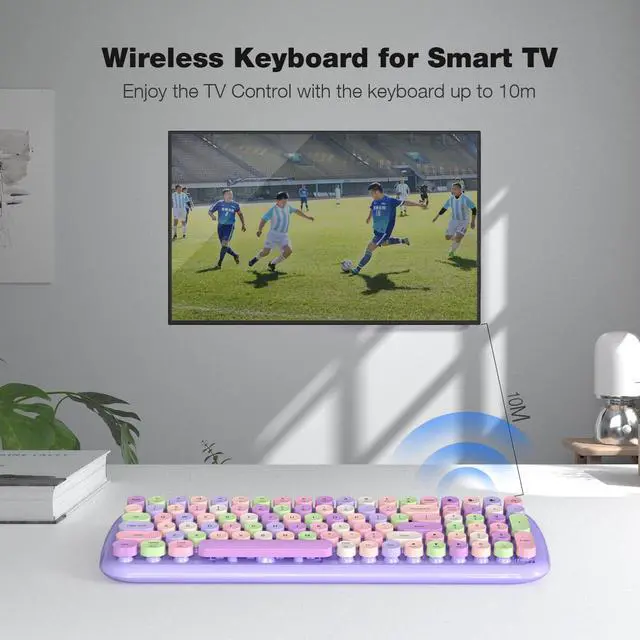 Alt view image 4 of 5 - MOFII Wireless Bluetooth Keyboard for Mac, iPad, iPhone, PC, Laptop & Android, Connect up to 3 Devices Simultaneously, Portable 100-Key Typewriter Retro Round Keycaps Keyboard Purple Colorful