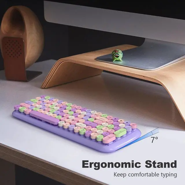 Alt view image 3 of 5 - MOFII Wireless Bluetooth Keyboard for Mac, iPad, iPhone, PC, Laptop & Android, Connect up to 3 Devices Simultaneously, Portable 100-Key Typewriter Retro Round Keycaps Keyboard Purple Colorful