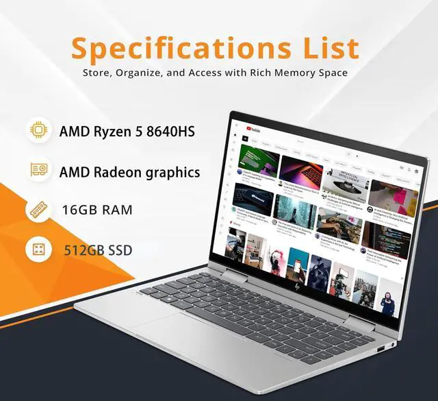 Alt view image 4 of 5 - HP Envy 2024 AI 2-in-1 14" Wide Ultra XGA Touch-Screen Laptop, AMD Ryzen 5 8640HS, AMD FreeSync, Wi-Fi 6E, BT 5.3, Backlit KB, Win 11 W/Stylus Pen (16GB RAM | 512GB PCIe SSD)