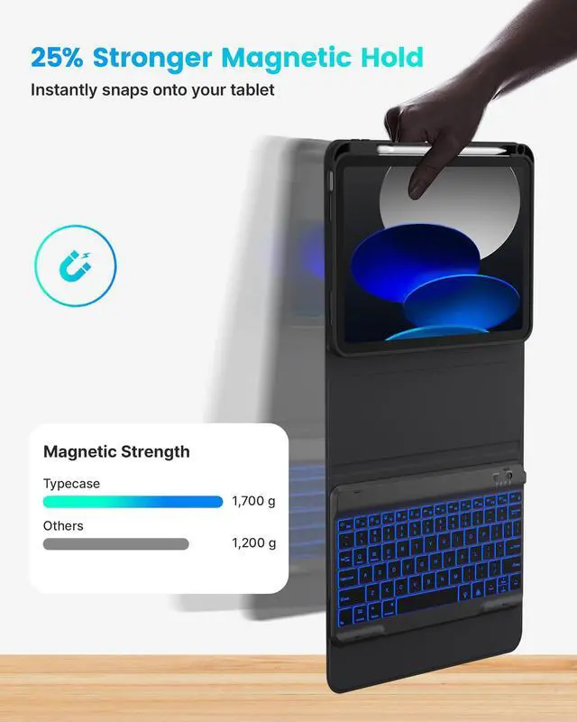 Alt view image 4 of 5 - typecase Folio Keyboard Case for iPad 10th Gen 10.9 inch (2022) and iPad 11th (A16, 2025), Magnetic Wireless Detachable Keyboard, 7-Color Backlight, Thin & Light, Pencil Holder - Carbon Fiber