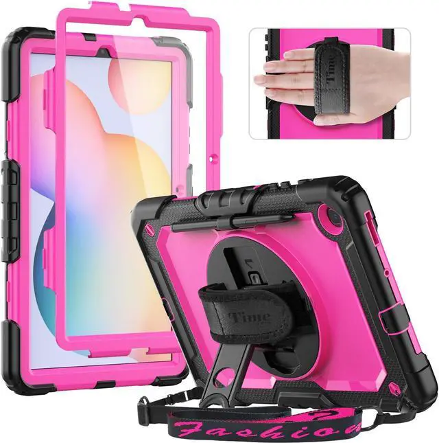 Main image of Timecity Case for Samsung Galaxy Tab S6 Lite 10.4" - Kids Case with Pen Holder, Built-in Screen Protector & 360 Rotating Stand, Hand & Shoulder Straps - Rose