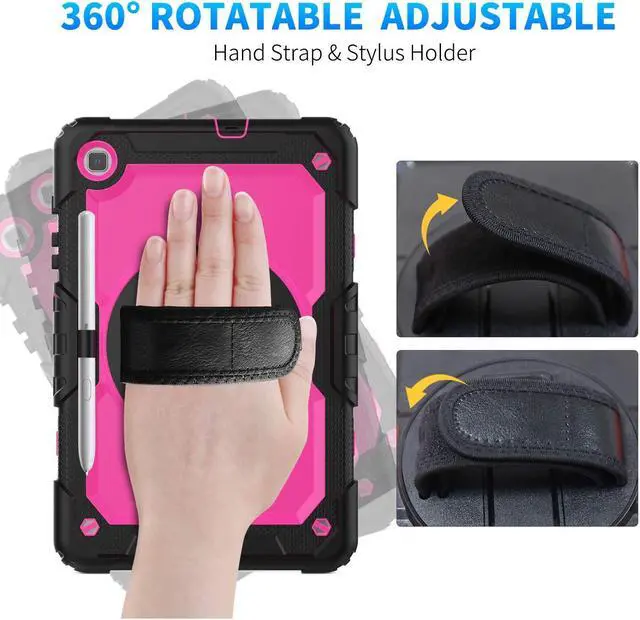 Alt view image 5 of 5 - Timecity Case for Samsung Galaxy Tab S6 Lite 10.4" - Kids Case with Pen Holder, Built-in Screen Protector & 360 Rotating Stand, Hand & Shoulder Straps - Rose