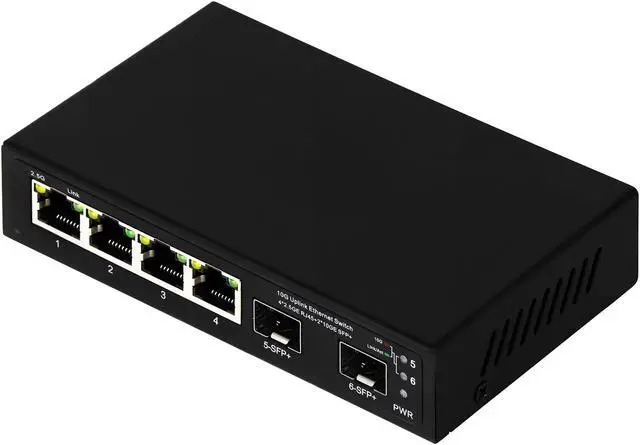 Main image of 6 Port 2.5G Unmanaged Network Switch 4x2.5GBase-T Ports 2x10G SFP+ Fiber Switch 60Gbps Bandwidth Desktop/Wall Mount Compatible with 100/1000/2500Mbps (6port| 4x2.5G + 2x10G SFP+)