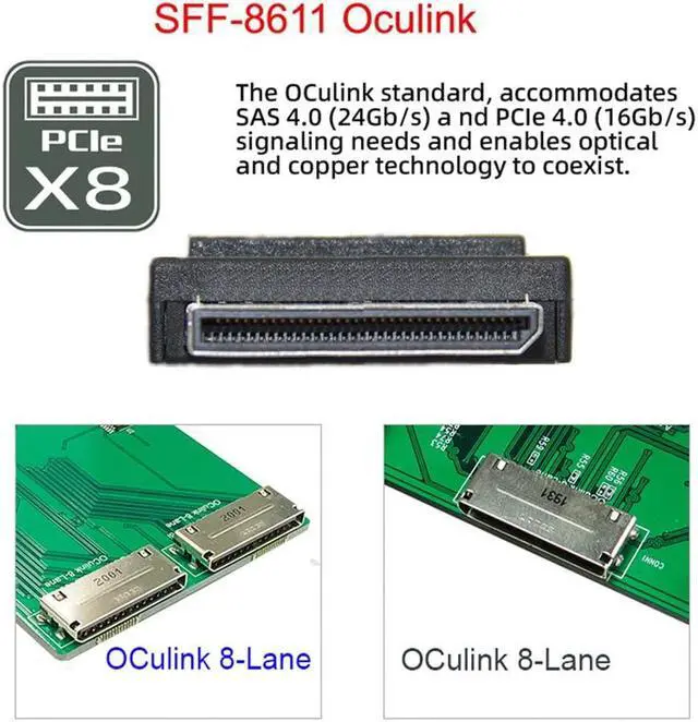 Alt view image 5 of 5 - xiwai OCuLink PCIe PCI-Express SFF-8611 8X 8-Lane to Dual SFF-8643 HD 4X SSD Data Active Cable 50cm