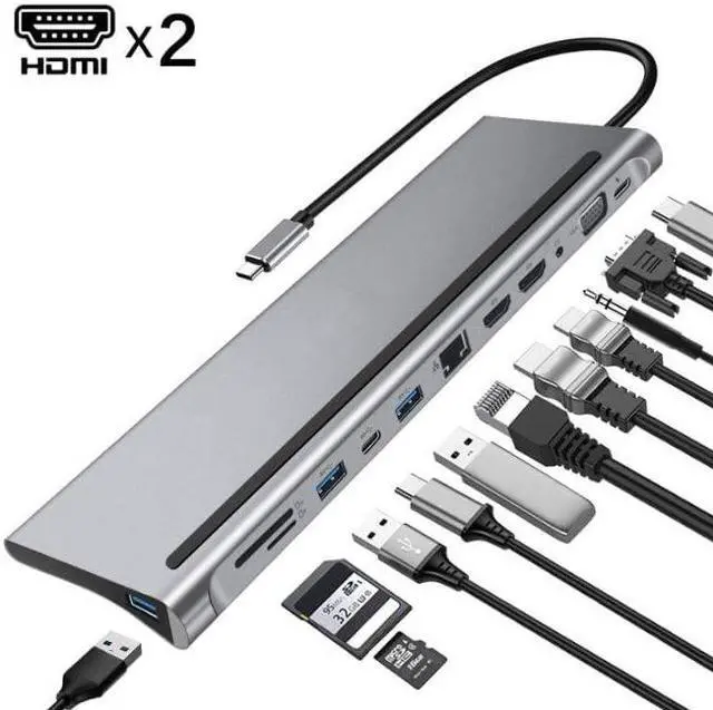 Alt view image 5 of 5 - 12 in 1 Multi Port USB C Dock Triple Monitor Dual HDMI Compatible Adapter Hub Laptop Docking Station All Laptop Brands