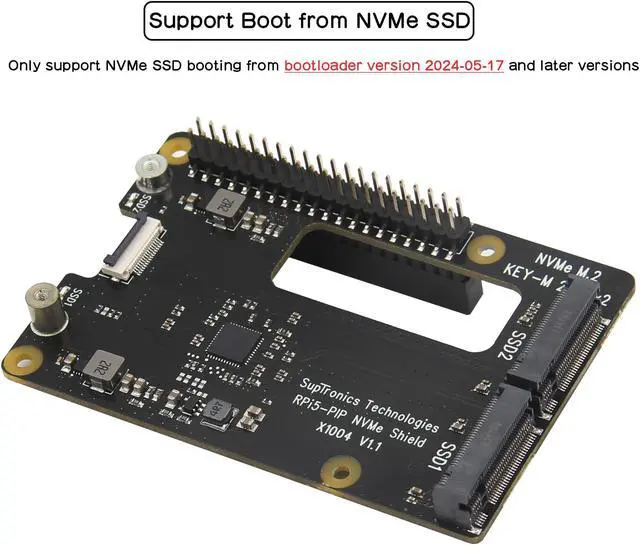 Alt view image 4 of 5 - Geekworm X1004 PCIe to Dual M.2 HAT NVMe 2280 SSD PCIe Peripheral Board+Metal Case for Raspberry Pi 5