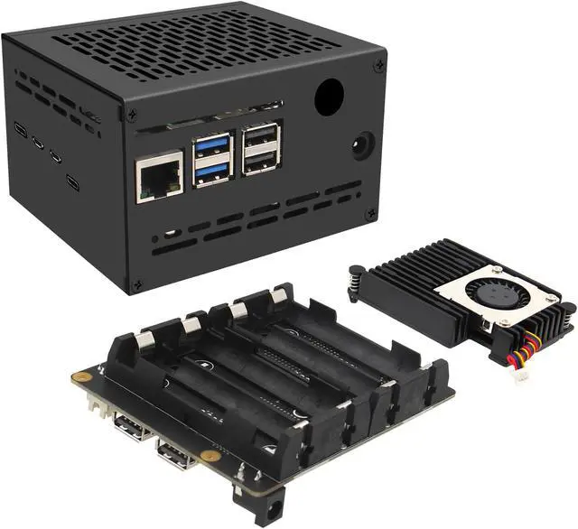 Main image of Geekworm X1202 4-Cell 5V UPS Shiled+X1202-C1 Metal Case+Active Cooler H505 for Raspberry Pi 5| Max 5.1V 5A Output|Wide 6-18V Input|Auto Power On|Safe Shutdown|Power Loss Detection...