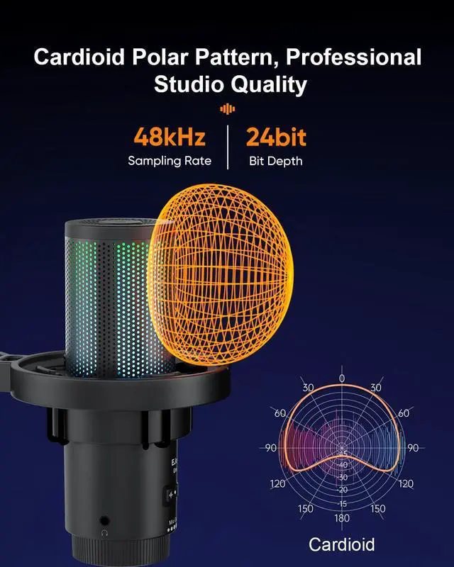 Alt view image 3 of 5 - COMICA Ejoy Uni PRO(D) USB Wireless Gaming Microphone with Noise Cancellation, RGB Lights, Monitoring, Muting, Streaming Mic for Computer, PS5, PS4, Streaming, Podcast, Chat, Twitch, Discord