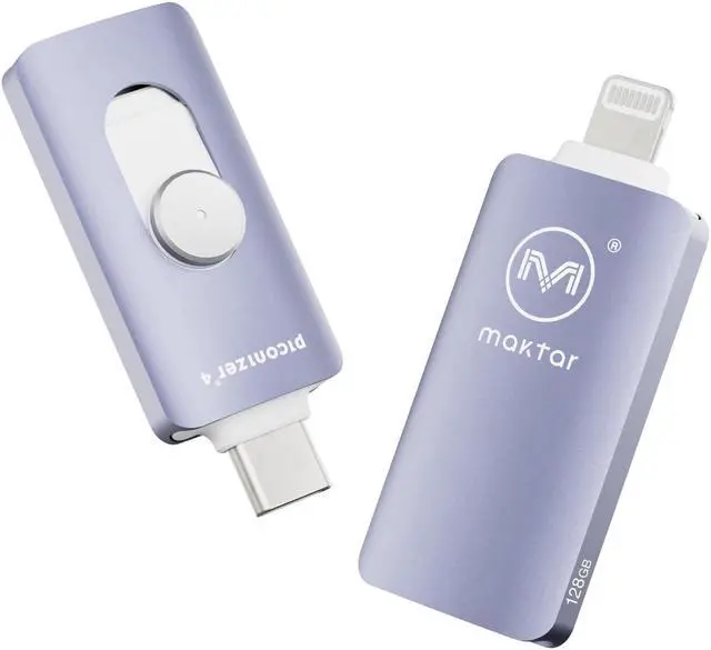Main image of MAKTAR - Piconizer 4, Automatic iPhone Photo Backup Storage Device, iPhone USB Flash Drive, External Storage for iPhone Photos and Videos, External Backup Drive for iPhone and iPad - Purple, 128GB