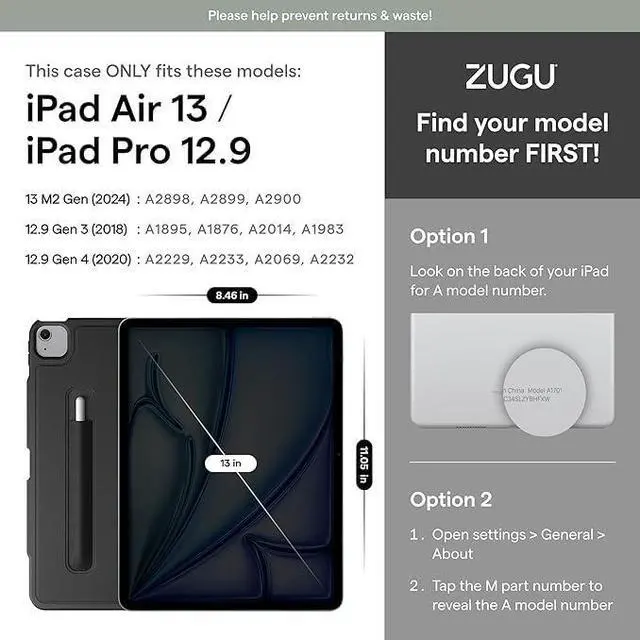 Alt view image 2 of 5 - Zugu Case for iPad Air 13 Inch M3 2025 & M2 2024 &/12.9 inch (3rd/4th Gen), Slim Protective Cover with Apple Pencil Charging & Storage, Auto Wake/Sleep, Multiple Viewing Angles (Scarlet Red)