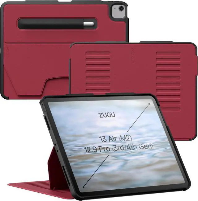 Main image of Zugu Case for iPad Air 13 Inch M3 2025 & M2 2024 &/12.9 inch (3rd/4th Gen), Slim Protective Cover with Apple Pencil Charging & Storage, Auto Wake/Sleep, Multiple Viewing Angles (Scarlet Red)