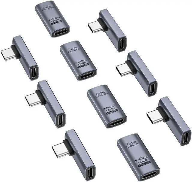Main image of CableCreation 90 Degree USB C Adapter 10 Pack, Right Angle USB C Male to Female Adapter 40Gbps 240W Compatible with Steam Deck, ROG Ally, Switch, Notebook, PC, Tablet, Phone and More, Middle Angle
