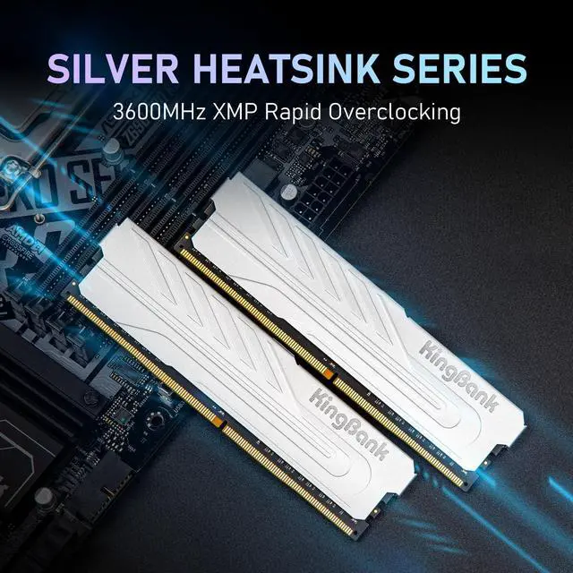 Alt view image 2 of 5 - KingBank Computer Desktop Memory Ram DDR4 32GB(2x16GB) 3600MHZ CL18 1.35V XMP2.0 Overclocking with Heatsink for PC Gaming/Office/PS,Silver