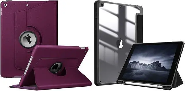 Main image of Fintie 360 Degree Rotating Case Bundle with Fintie Hybrid Slim Transparent Cover for iPad 9th / 8th / 7th Generation (2021/2020 / 2019) 10.2 Inch