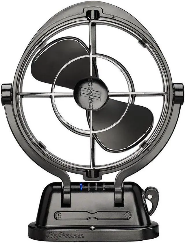 Main image of SEEKR Sirocco II Fan from by Caframo. 12V/24V Auto-Sensing DC, Omnidirectional Low-Power Draw Fan for Boats and RVs. Hardwire Installation Required. Made in Canada. Black.