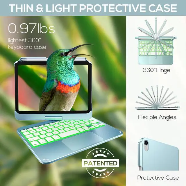 Alt view image 5 of 5 - typecase Keyboard Case for iPad Mini 7 (2024) & Mini 6 (2021) - Wireless Case with Keyboard for iPad Mini 7th 6th Generation 8.3" - 10 Colors Backlit Keyboard Cover with Trackpad - Light Blue