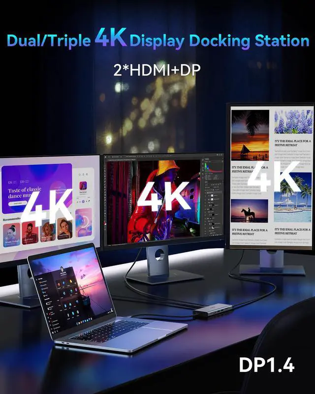 Alt view image 3 of 5 - USB C Docking Station Dual Monitor for Dell/HP/Lenovo Laptop, Single 8K@30Hz/4K@120Hz, Triple 4K Display USB C Hub Multiple Adapter with 2 HDMI+DP+USB3.1+6 USB+RJ45+PD+SD/TF+Audio for iPhone 15