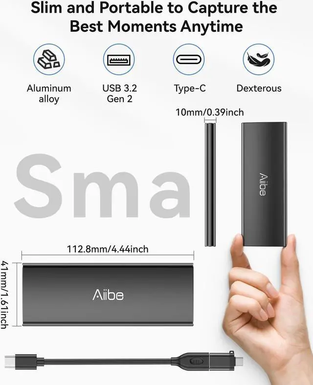 Alt view image 5 of 5 - Aiibe 500GB External Solid State Drive USB C Portable SSD USB 3.2 Gen 2, Up to 1050MB/s, External SSD 500GB External Hard Drive for iPhone 15/Pro, Laptop, Mac and PS4 (Black)