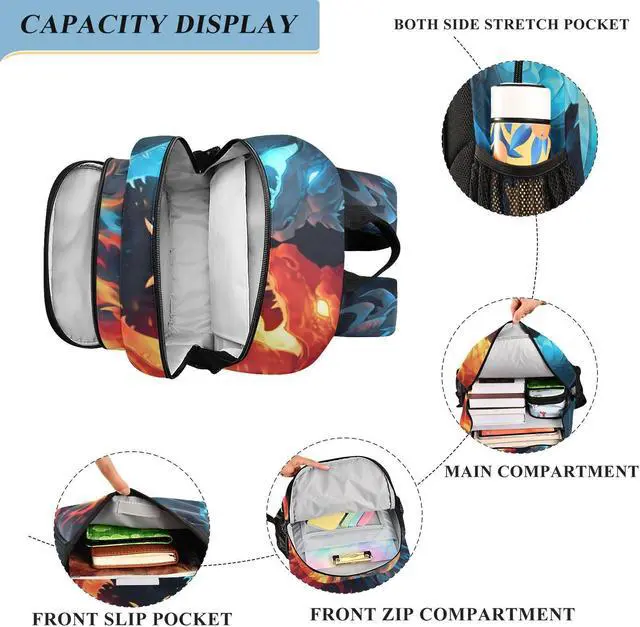 Alt view image 4 of 5 - ALAZA Ice & Fire Dragons Laptop Backpack Purse for Women Men Travel Bag Casual Daypack with Compartment & Multiple Pockets