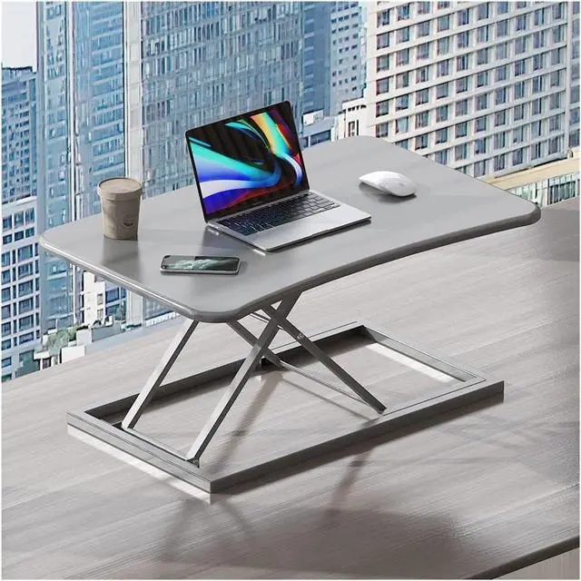 Main image of akcky Small Single 28 inch Scissors Monitor Riser Height Adjustable Standing Desk Converter for Use in Laptops and Single Monitor Use in Home Offices (Silver)