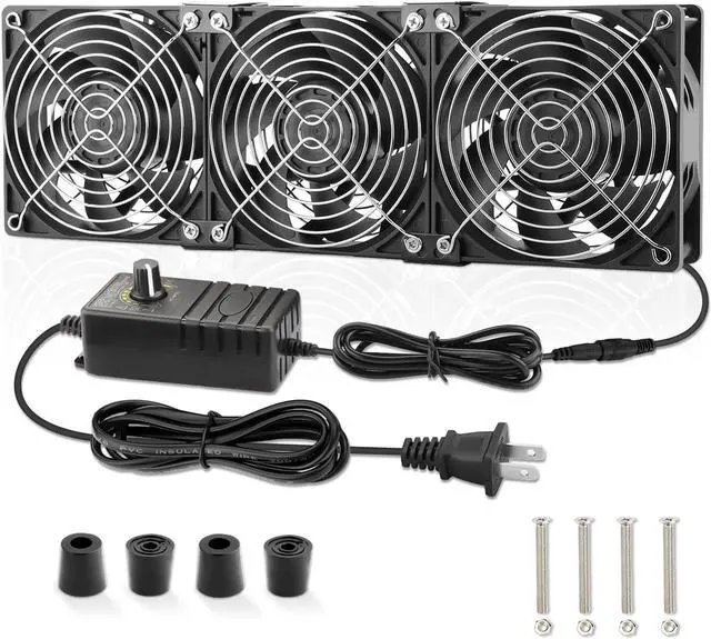 Main image of AmRunJe 3 x 120mm 360mm Computer Fan with AC Plug Variable Speed Control 110V - 240v Ball Bearing Window Fan Cooling for Electronics Cabinet CPU PC Case Crawl Space Server Rack