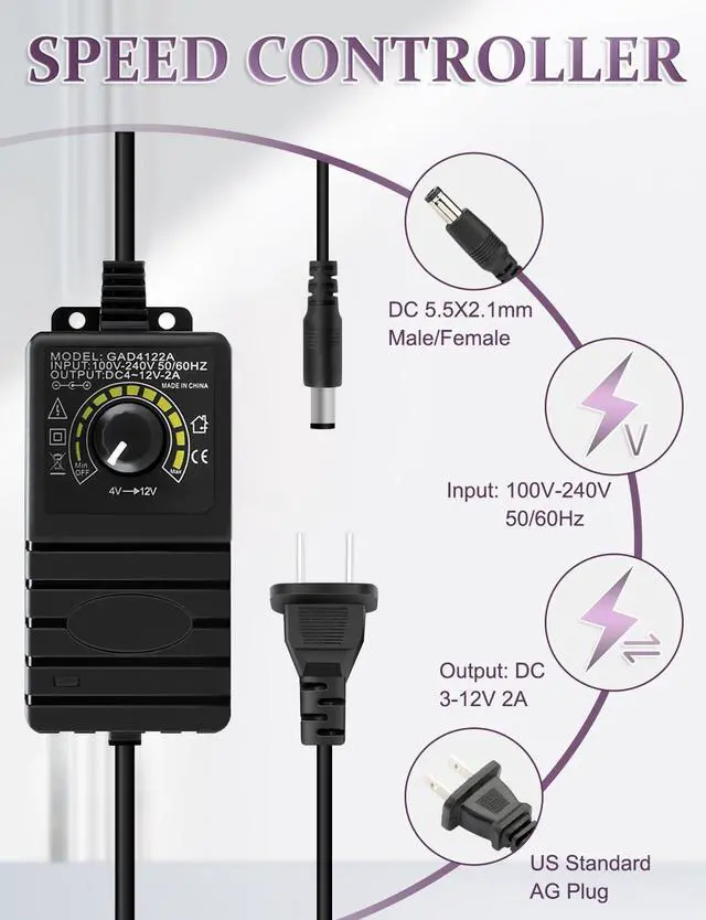 Alt view image 4 of 5 - AmRunJe 3 x 120mm 360mm Computer Fan with AC Plug Variable Speed Control 110V - 240v Ball Bearing Window Fan Cooling for Electronics Cabinet CPU PC Case Crawl Space Server Rack