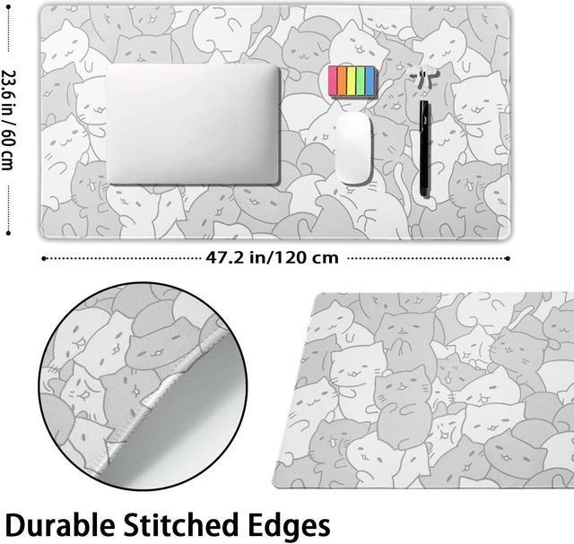 Alt view image 2 of 5 - Kawaii Cats Gaming Mouse Pad Extended 3XL Cute Anime Kittens Japanese Big Large Desk Mat Non-Slip Rubber Base Stitched Edge Long Keyboard Mousepad for Computer Laptop,47.2x23.6 Inch, 120x60 CM