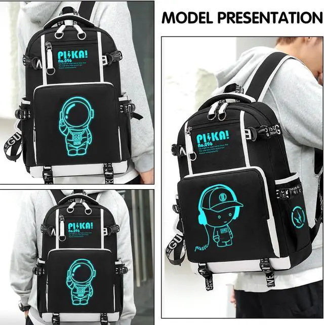 Alt view image 2 of 5 - Boy Backpack Travel Bag Anime Backpack Luminous Pattern Travel Laptop Backpack - Adjustable Shoulder Strap Waterproof school bag Backpack With Usb Charging Port & Combination Lock Pencil Case