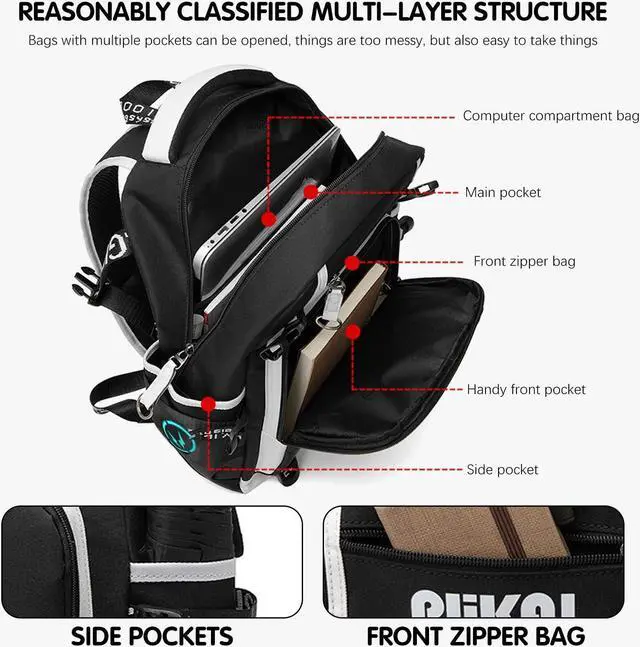 Alt view image 4 of 5 - Boy Backpack Travel Bag Anime Backpack Luminous Pattern Travel Laptop Backpack - Adjustable Shoulder Strap Waterproof school bag Backpack With Usb Charging Port & Combination Lock Pencil Case