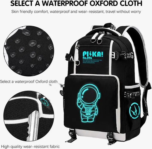 Alt view image 5 of 5 - Boy Backpack Travel Bag Anime Backpack Luminous Pattern Travel Laptop Backpack - Adjustable Shoulder Strap Waterproof school bag Backpack With Usb Charging Port & Combination Lock Pencil Case