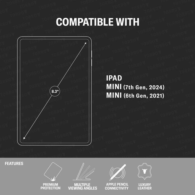 Alt view image 2 of 5 - TORRO Case Compatible with iPad Mini 7/6 - Genuine Leather iPad Mini 7th / 6th Generation (2024/2021) Cover with Stand Function, Apple Pencil Connectivity and Wake Sleep Function (Red)