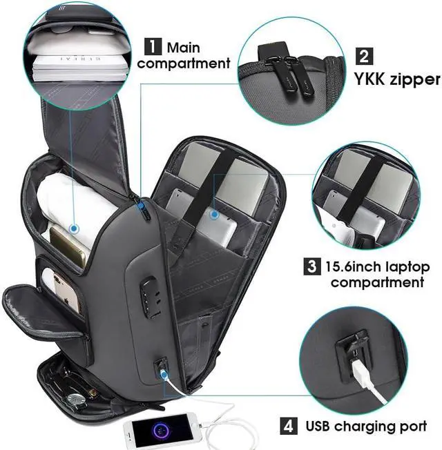Alt view image 3 of 5 - BANGE Business Laptop Backpack Fit for 15.6 INCH,Travel Backpack with USB Charging Port,Men Travel Backpack with Water Bottle Holder for Men and Women...