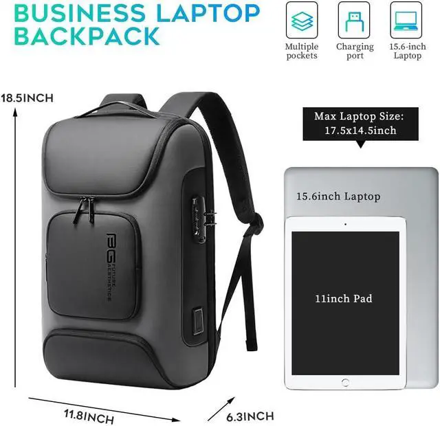 Alt view image 4 of 5 - BANGE Business Laptop Backpack Fit for 15.6 INCH,Travel Backpack with USB Charging Port,Men Travel Backpack with Water Bottle Holder for Men and Women...