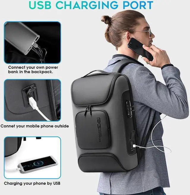 Alt view image 5 of 5 - BANGE Business Laptop Backpack Fit for 15.6 INCH,Travel Backpack with USB Charging Port,Men Travel Backpack with Water Bottle Holder for Men and Women...