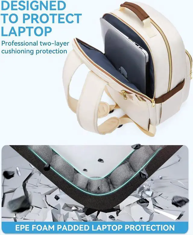 Alt view image 5 of 5 - BOSTANTEN 15.6 Inch Laptop Backpack for Women- College Teacher Computer Bag Travel Backpack Purse with USB Charging Port