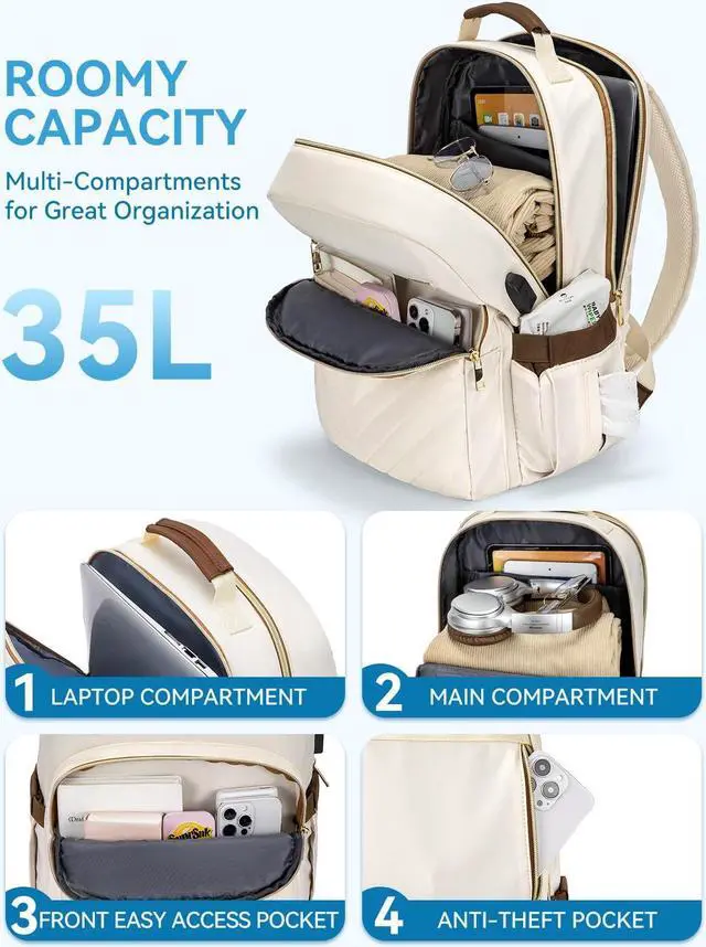 Alt view image 3 of 5 - BOSTANTEN 15.6 Inch Laptop Backpack for Women- College Teacher Computer Bag Travel Backpack Purse with USB Charging Port