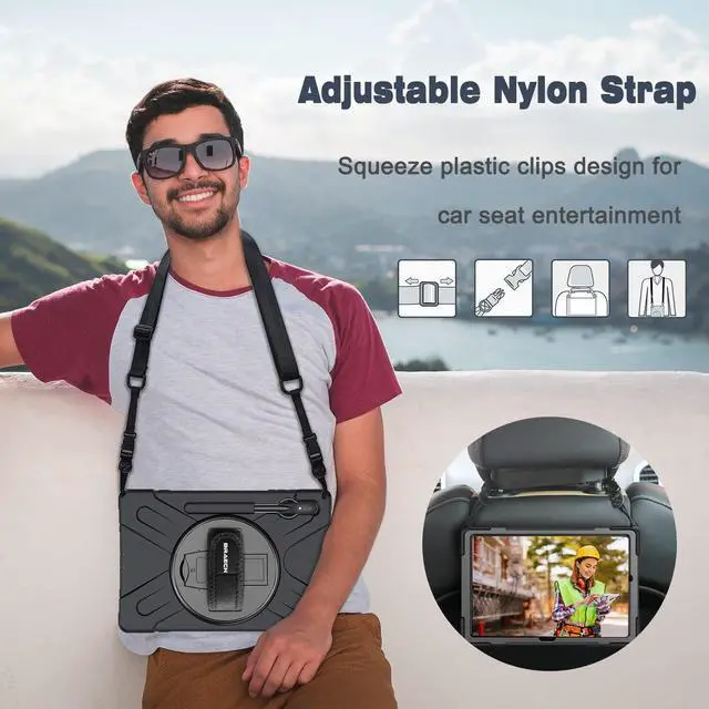 Alt view image 5 of 5 - BRAECN for Samsung Galaxy Tab S10 Plus Case 2024/S9 Plus/S9 FE+/S8 Plus/S7 Plus /S7 FE 12.4 Inch,Heavy Duty Shockproof Case with S Pen Holder&360 Rotating Hand Strap/Kickstand Shoulder Strap,Black