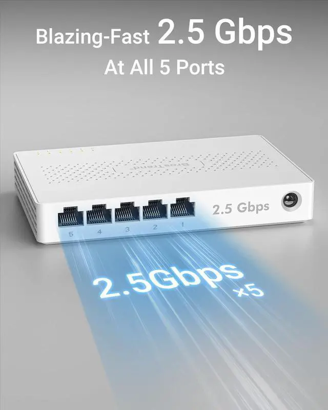 Alt view image 2 of 5 - BrosTrend 5 Port 2.5GB Switch, Unmanaged Ethernet Switch for Game Console, PC, NAS, etc. 2.5 Gigabit Network Switch Fanless Plug & Play, Multi-Gigabit Switch, Desktop / Wall Mount, Lifetime Protection
