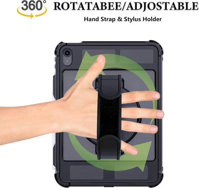 Alt view image 5 of 5 - Waterproof Case for iPad(A16) 11th Generation 11 inch 2025/10th Generation 10.9 Inch 2022 Case with Screen Protector with Pencil Holder & Stand & Shoulder Strap & Handle, Full-Body Rugged Cover, Black