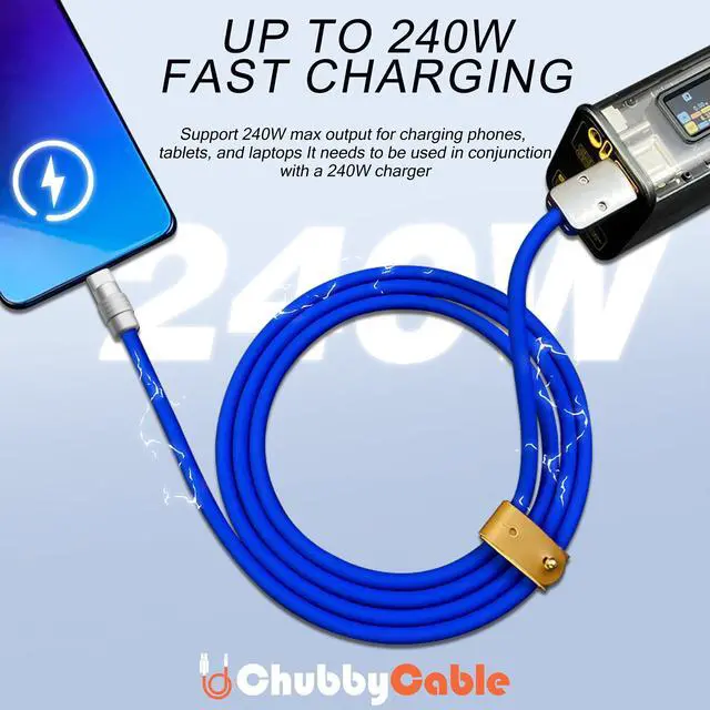 Alt view image 3 of 5 - chubbycable Chubby 3.0 Fast Charging Cable Durable Soft Silicone USB C Cable 240W Extra Thick Phone Charger Cord Data Transfer Cord, Black+Black, Type-C to Type-C, 19.6 FT