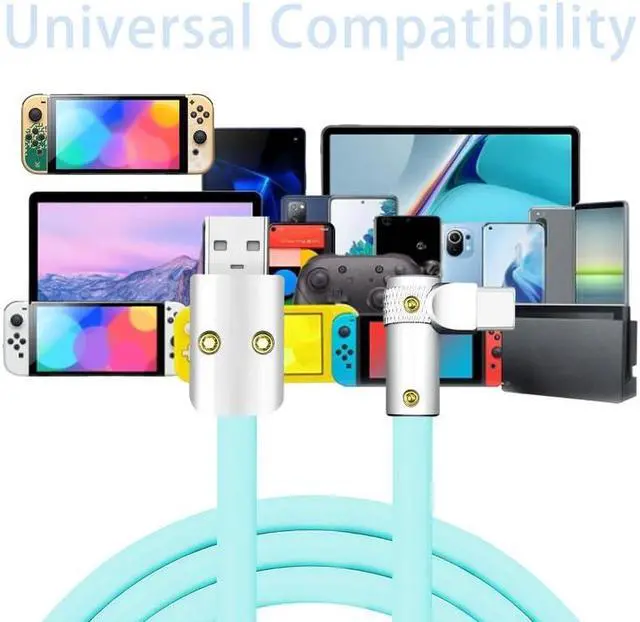 Alt view image 4 of 5 - chubbycable FlexElbow Pro - 90 Degree Design 240W Fast Charge Cable Ultra-Thick Silicone Right Angle USB C Cable Phone Tablets Charging Cord, Light Blue, Type-C to Type-C, 19.6FT