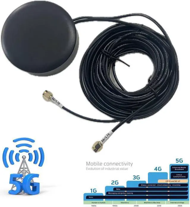 Alt view image 2 of 5 - CompuPort 5G Cellular Omni-Directional Magnetic/Adhesive Mount Puck Antenna with Dual-Diversity 13' SMA Male Cable Designed for a Range of Cellular Applications, Including IoT Devices.