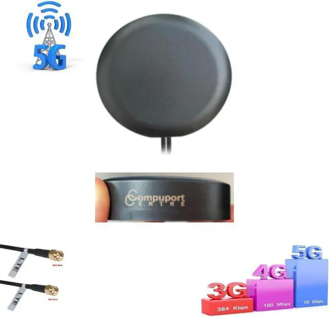 Alt view image 3 of 5 - CompuPort 5G Cellular Omni-Directional Magnetic/Adhesive Mount Puck Antenna with Dual-Diversity 13' SMA Male Cable Designed for a Range of Cellular Applications, Including IoT Devices.
