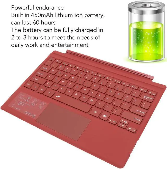 Alt view image 2 of 5 - Generic Keyboard for Surface Pro 7, Pro 7 Plus, Pro 6 Pro 5/ Pro 4 12.3 / Pro 3, Portable Bluetooth 5.0 Wireless, Touchpad Color Backlit Cover for Surface Pro 7/7+ / 6/5/ 4/3, Red