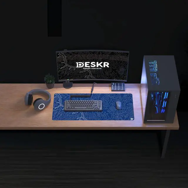 Alt view image 4 of 5 - Deskr Navy Topograph Canyon Deskpad Full XL Gaming Desk Mat Gamer Desk Pad with Stitched Edges 5mm Thick Non-Slip Water-Resistant Rubber Laptop Computer Mousepad for Office & Home - 36 x 16 in